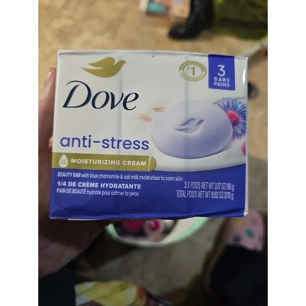 Dove Anti-Stress Blue Chamomile Oat Milk Moisturizing Cream Soap 3ct Pack NIPS